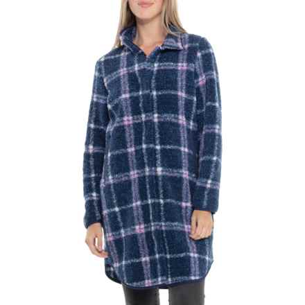 Aspen Hidden Snap Faux-Fur Fleece Stadium Coat in Tina Plaid