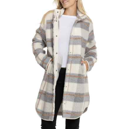 Aspen Hidden Snap Sheep Fleece Stadium Coat in Gray