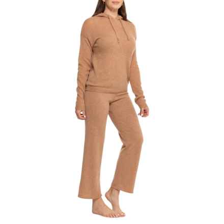 Aspen Hooded Lounge Pajamas - Cashmere, Long Sleeve in Heather Caramel