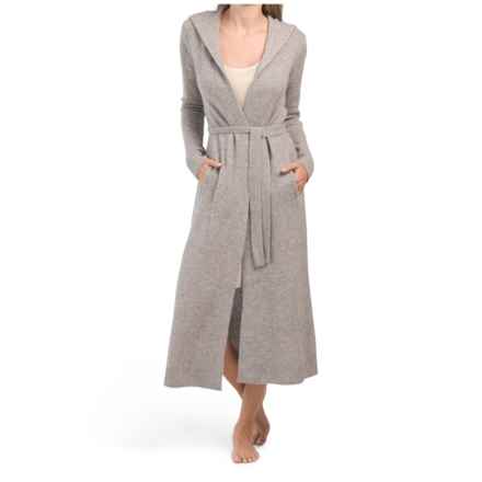 Aspen Hooded Robe - Cashmere, Long Sleeve in Mineral Heather