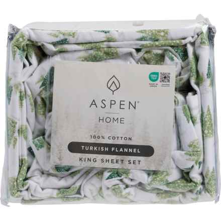 Aspen King Christmas Tree Forest Flannel Sheet Set - 170 gsm, Green in Green