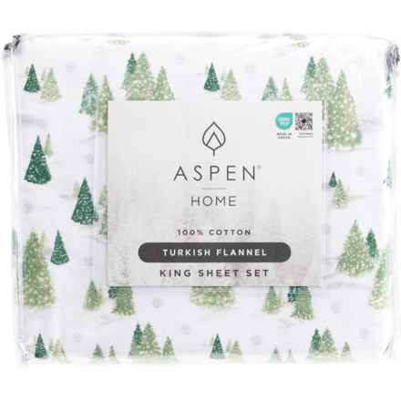 Aspen King Christmas Tree Forest Flannel Sheet Set - 170 gsm, Green in Green