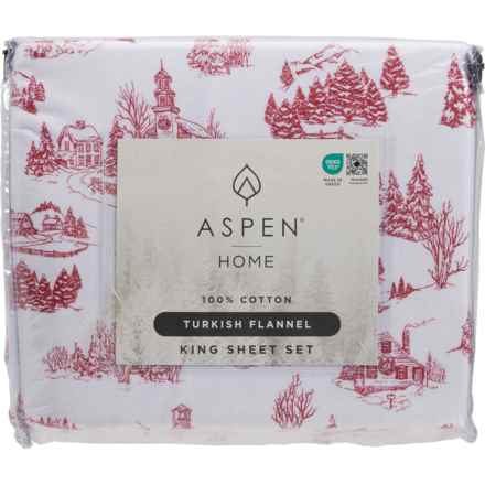 Aspen King Town Toile Flannel Sheet Set - 170 gsm, Red in Red