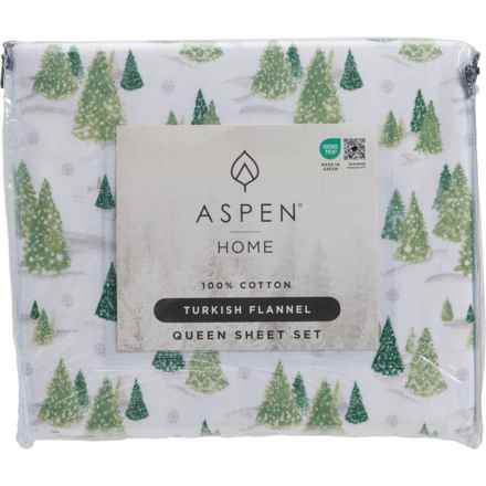 Aspen Queen Christmas Tree Forest Flannel Sheet Set - 170 gsm, Green in Green