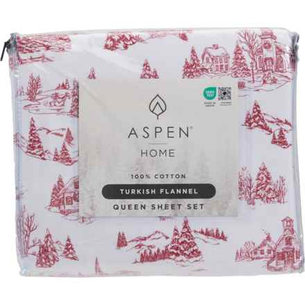 Aspen Queen Town Toile Flannel Sheet Set - 170 gsm, Red in Red