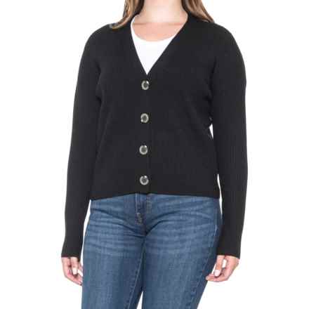 Aspen Ribbed Cardigan Sweater - Merino Wool in Black