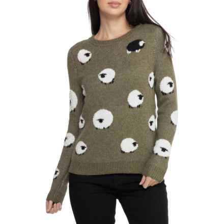 Aspen Scattered Sheep Crew Neck Sweater in Dusky Green