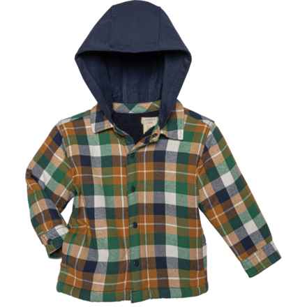 Aspen Toddler Boys Plaid Hooded Jacket - Sherpa Lined in Navy/Green Multi