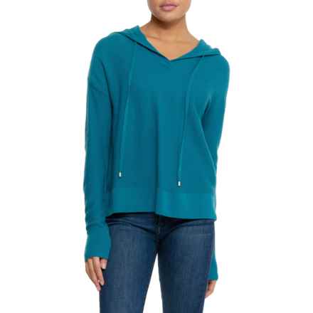 Aspen Waffle-Knit Hoodie Sweater - Merino Wool in Naples Teal