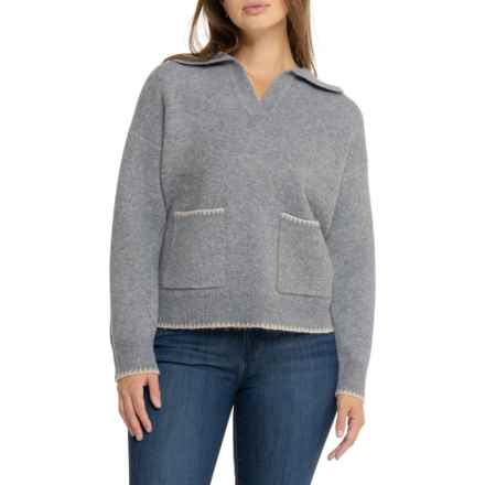 Aspen Whip Stitch Detail Drop Shoulder Sweater in Med Htr Grey