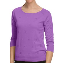 August Silk Embroidered Eyelet Knit Shirt - 3/4 Sleeve (For Women) in Senorita Lavender - Closeouts