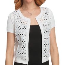 August Silk Eyelet Cardigan Sweater - Short Sleeve (For Women) in White - Closeouts