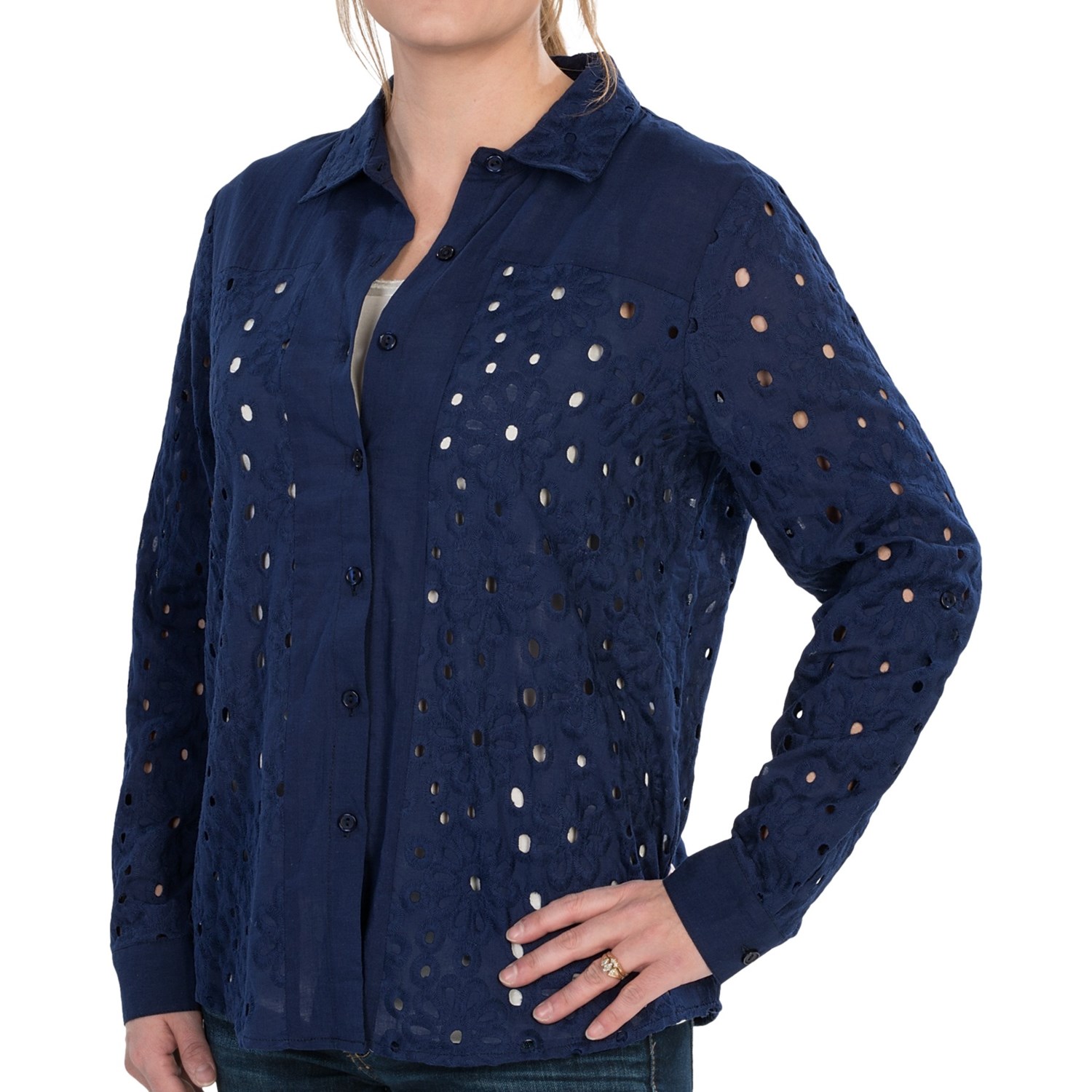 August Silk Options Eyelet Shirt - Long Sleeve (For Women)