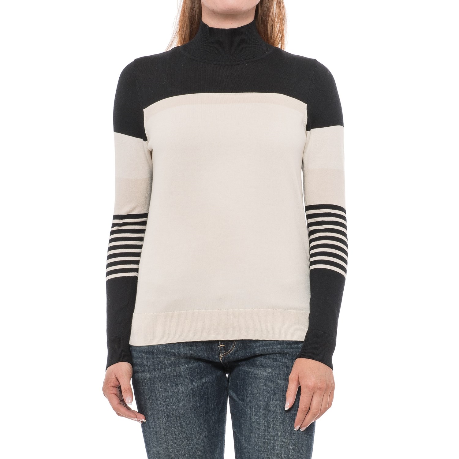 August Silk Striped Turtleneck Sweater (For Women)