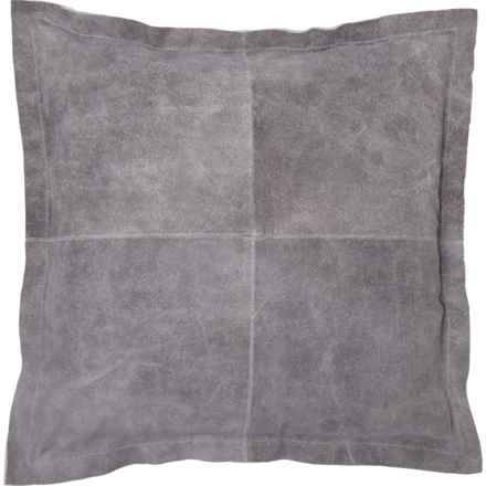 Auskin Vintage Leather Throw Pillow - 20x20”, Feather Fill in Grey