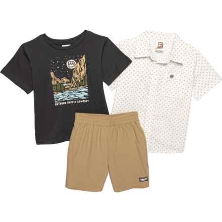 Avalanche Little Boys T-Shirt, Button-Down Shirt and Shorts Set - Short Sleeve in Mushroom