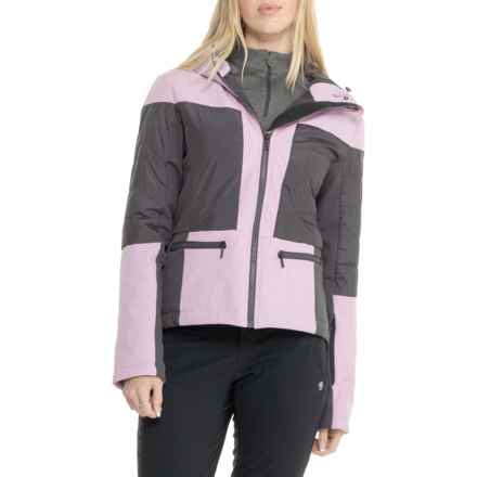 Avalanche Mixed Media Hooded Ski Jacket - Insulated in Graphite W/Fair Orchid