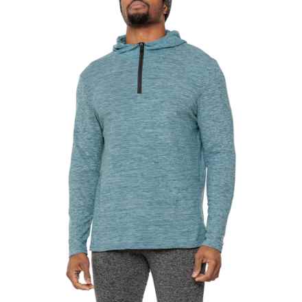 Avalanche Outdoor Cashmere Hooded Shirt - Zip Neck, Long Sleeve in Moroccan Blue Heather