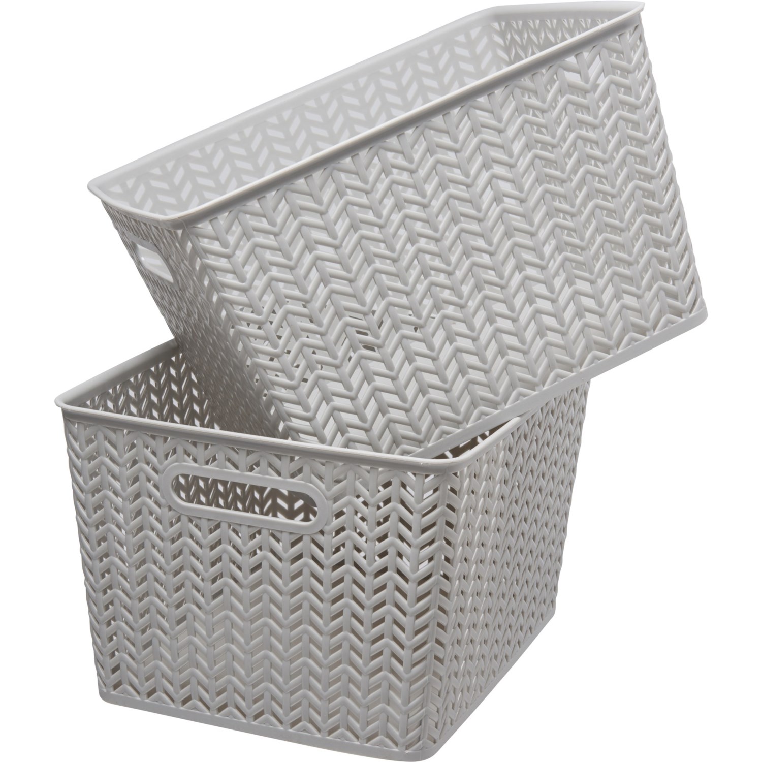 Azzure Herringbone Resin Storage Baskets Set Of 2 14x11