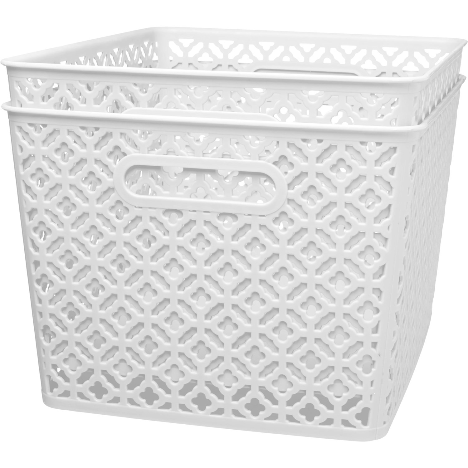 Azzure Quatrefoil Resin Storage Baskets Set Of 2 14x11