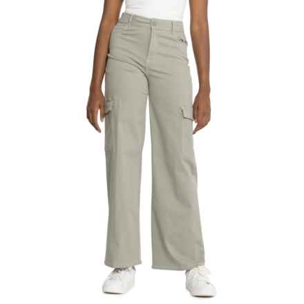 Bagatelle Cargo Pocket Cropped Wide-Leg Jeans in Grey Sage