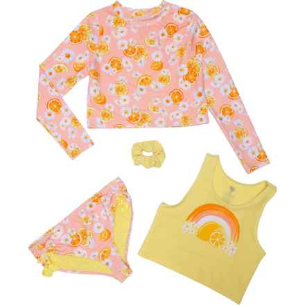 Banana Boat Big and Little Girls Rash Guard and Tankini Set - Long Sleeve in Light Peach/Yellow Cream