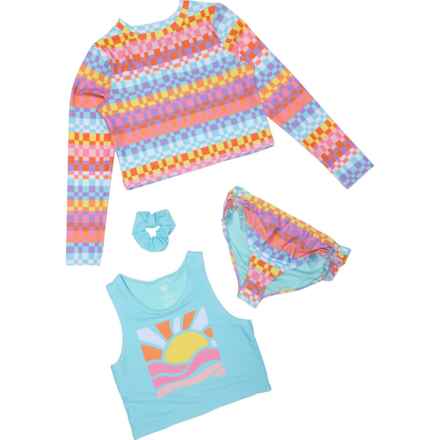 Banana Boat Big and Little Girls Rash Guard and Tankini Set - Long Sleeve in Tropical Breeze