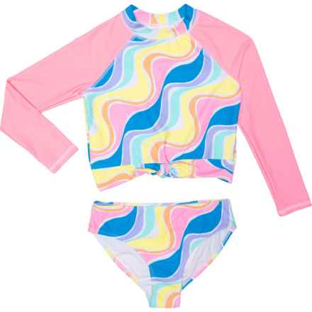 Banana Boat Big and Little Girls Rash Guard Swimsuit and Sunglasses Set - Long Sleeve in Cotton Candy