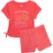 Banana Boat Little and Big Girls Ruched T-Shirt and Terry Shorts Set - Short Sleeve in Fiery Coral/Sugar Coral