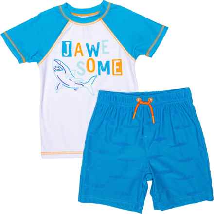 Banana Boat Toddler Boys Jawsome Print Rash Guard and Swim Trunks Set - Short Sleeve in Multi