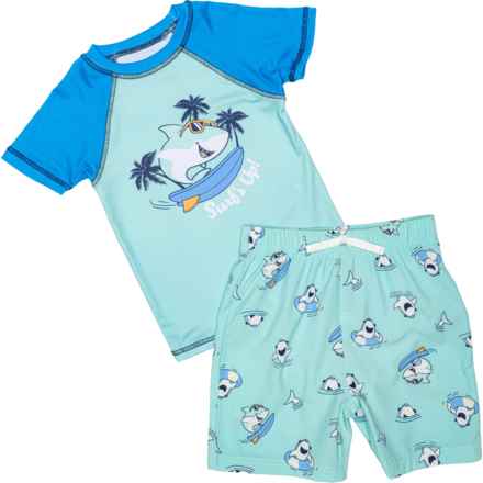 Banana Boat Toddler Boys Surfs Up Print Rash Guard and Swim Trunks Set - Short Sleeve in Multi