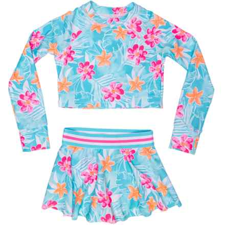 Banana Boat Toddler Girls Floral Rash Guard and Swim Skirt Set - 2-Piece, Long Sleeve in Blue