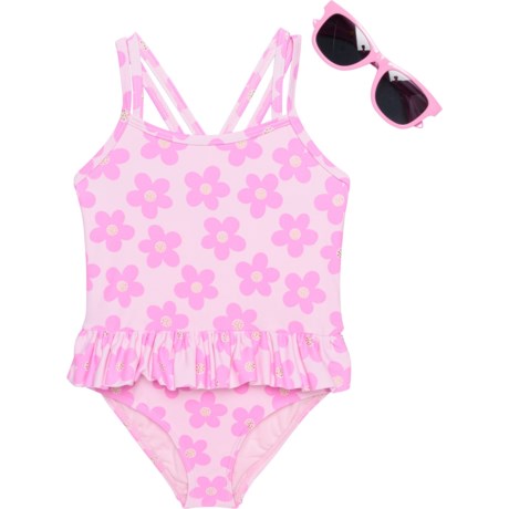 Banana Boat Toddler Girls One-Piece Swimsuit with Sunglasses Set - UPF 50+ in Pink Lady