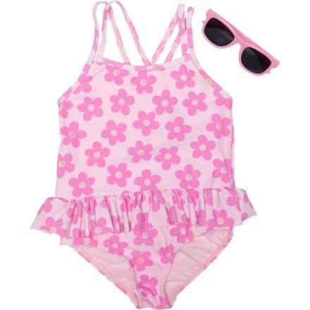 Banana Boat Toddler Girls One-Piece Swimsuit with Sunglasses Set - UPF 50+ in Pink Lady