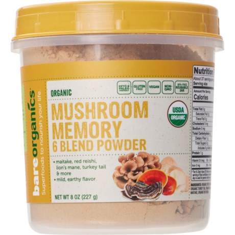 BareOrganics Mushroom Memory 6-Blend Powder - 8 oz. in Multi