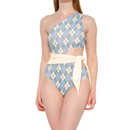 Beach Riot Carlie Asymmetric One-Piece Swimsuit in Ivory Argyle