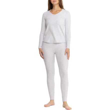 Bearpaw Brushed Ribbed V-Neck Top and Leggings Thermal Base Layer Set - Long Sleeve in Lt Hthr Gry