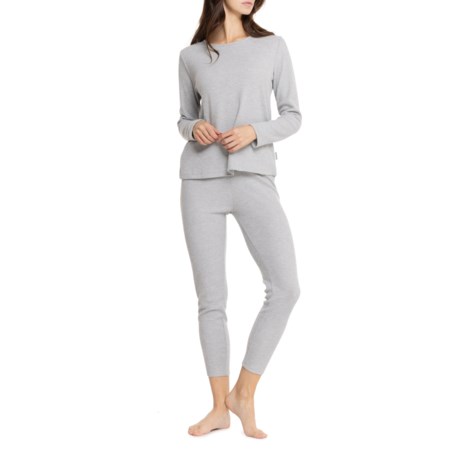 Bearpaw Brushed Waffle Knit Thermal Base Layer Top and Leggings Set - Long Sleeve in Grey