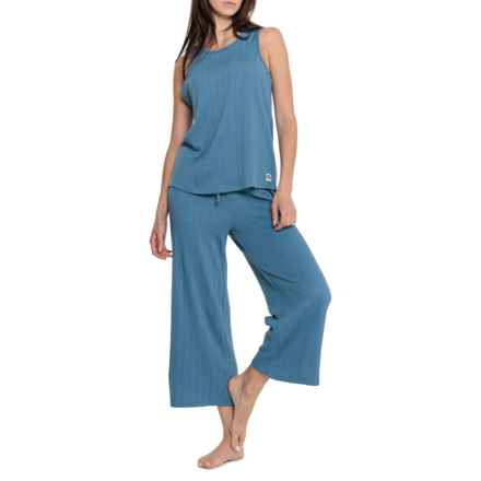 Bearpaw Cable Jersey Tank Top and Open Leg Pants Lounge Set in Blue