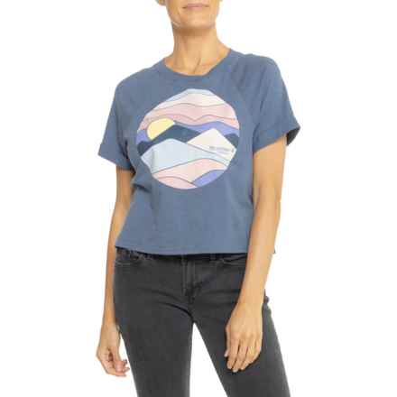 Bearpaw Circular Colorful Sun and Mountains Graphic T-Shirt - Short Sleeve in China Blue