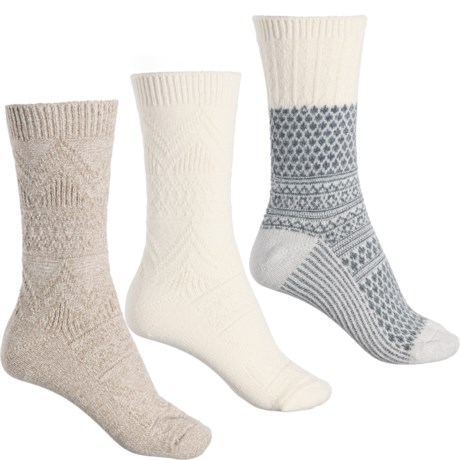 Bearpaw Diamond Fair Isle Boot Socks - 3-Pack, Crew (For Women) in Egret