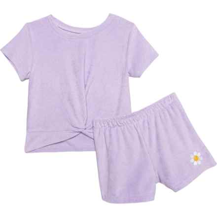Bearpaw Little and Big Girls Terry Shirt and Shorts Set - Short Sleeve in Pastel Lilac