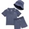 Bearpaw Little Boys Towel Terry Short Set with Bucket Hat - Short Sleeve in Blue