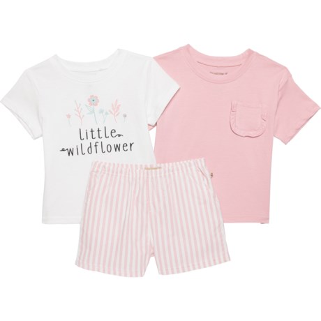 Bearpaw Little Girls Shirts and Shorts Set - 3-Piece, Short Sleeve in Zephyr/Marshmallow