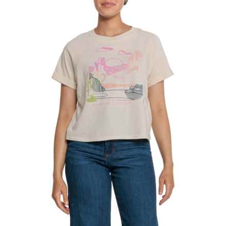 Bearpaw Multi-Color Scenic Landscape Graphic Crop T-Shirt - Short Sleeve in Whitecap Gray