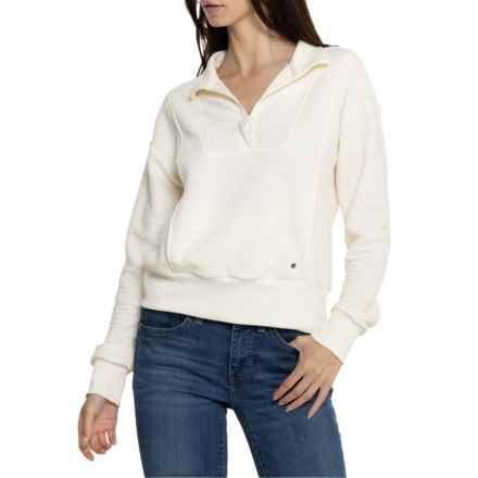 Bearpaw Ottoman Lightweight Layering Pullover Top - Long Sleeve, Zip Neck in Whisper White
