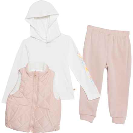 Bearpaw Toddler Girls Reversible Vest, Hoodie and Pants Set in Mushroom/Marshmellow/Mushroom