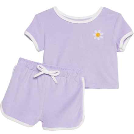 Bearpaw Toddler Girls Terry Cloth Shirt and Shorts Set - Short Sleeve in Purple