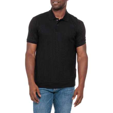 Ben Sherman Fair Isle Jacquard Knit Polo Shirt - Short Sleeve in Black