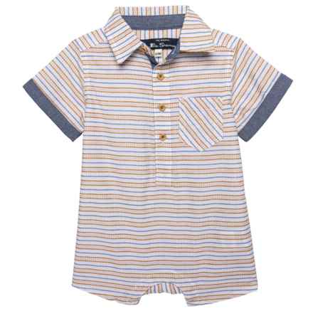 Ben Sherman Infant Boys Striped Romper - Short Sleeve in White/Blue/Mustard